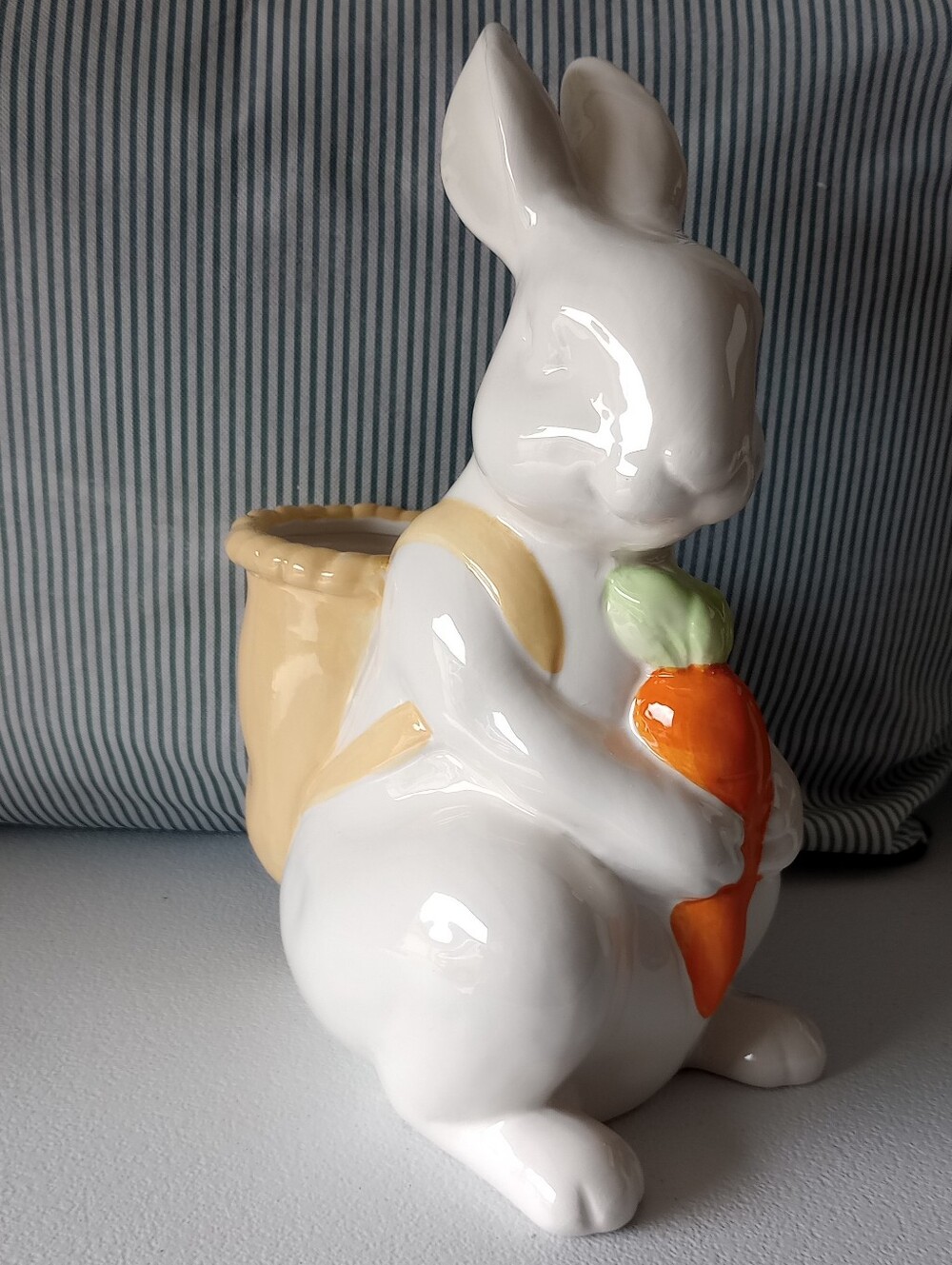 Rae Dunn White Ceramic "Hippity Hop" Rabbit Bunny Basket Spring Planter Figurine